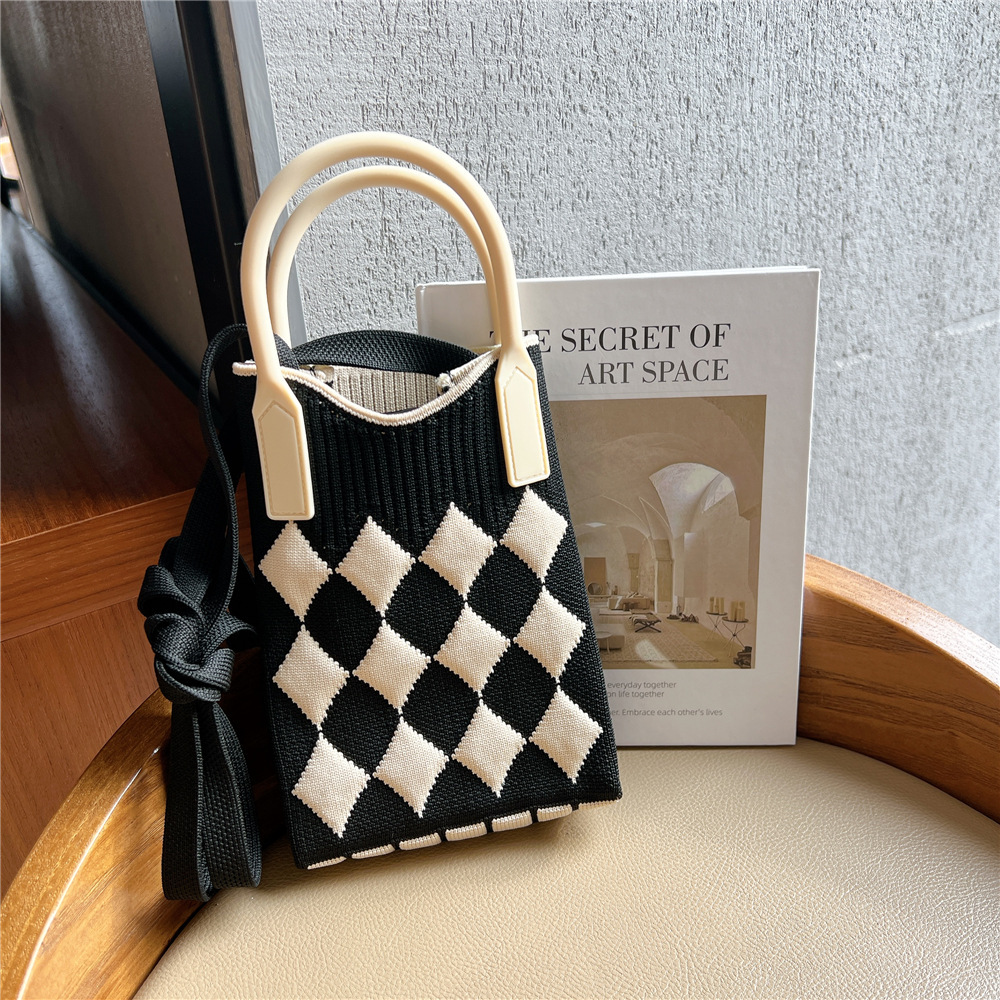 Bolsa de teléfono móvil Plaid bolsa de mensajero de las mujeres Mini pequeño bolso pequeño lindo ligero cuatro estaciones bolso de punto