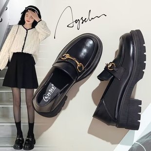 2024 New Autumn and Winter Small Leather Shoes, Versatile Slip-On Niche Women's Shoes, British Retro Thick-Soled Heightening Loafers for Women