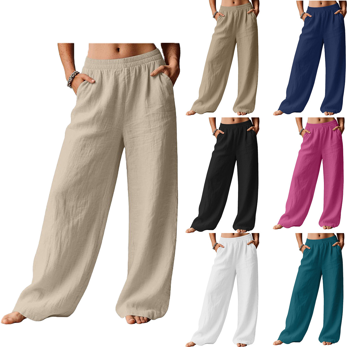 Cross-Border Women's Clothing 2026 Amazon New Style European and American Solid Color Loose Fashion Daily Casual Commuting Wide-Leg Pants for Women