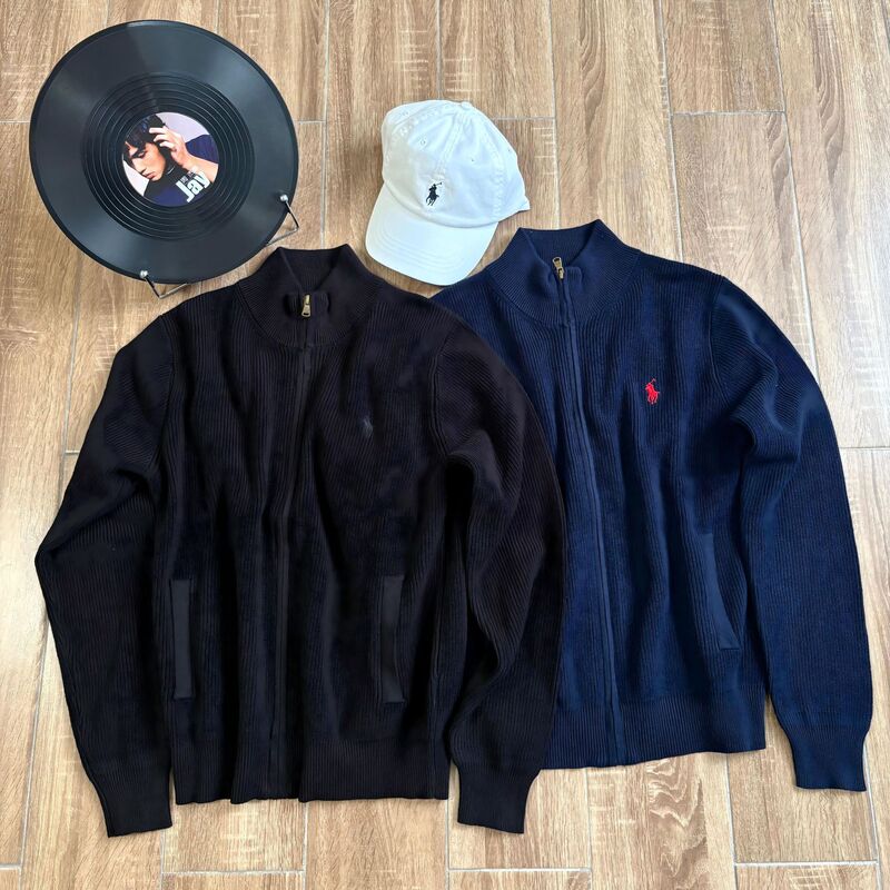 Rl Cross-Border Autumn and Winter Classic Pony Logo Full-Zip Stand-Collar Sweater British Slim-Fit Top Couple's Sweater