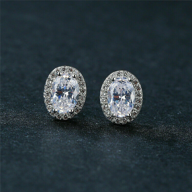 Simple Pigeon Egg Diamond Zircon Oval Copper Earrings Female Ear Jewelry display picture 2