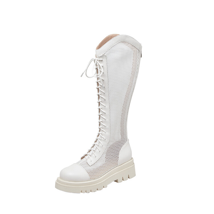 Boot lưới da thật cổ cao đế dày thoáng khí mùa xuân hè phong cách kỵ sĩ buộc dây — Màu nâu ống lớn, Màu đen cổ ống lớn, Ống nhỏ màu đen, Ống nhỏ màu be chi tiết 66