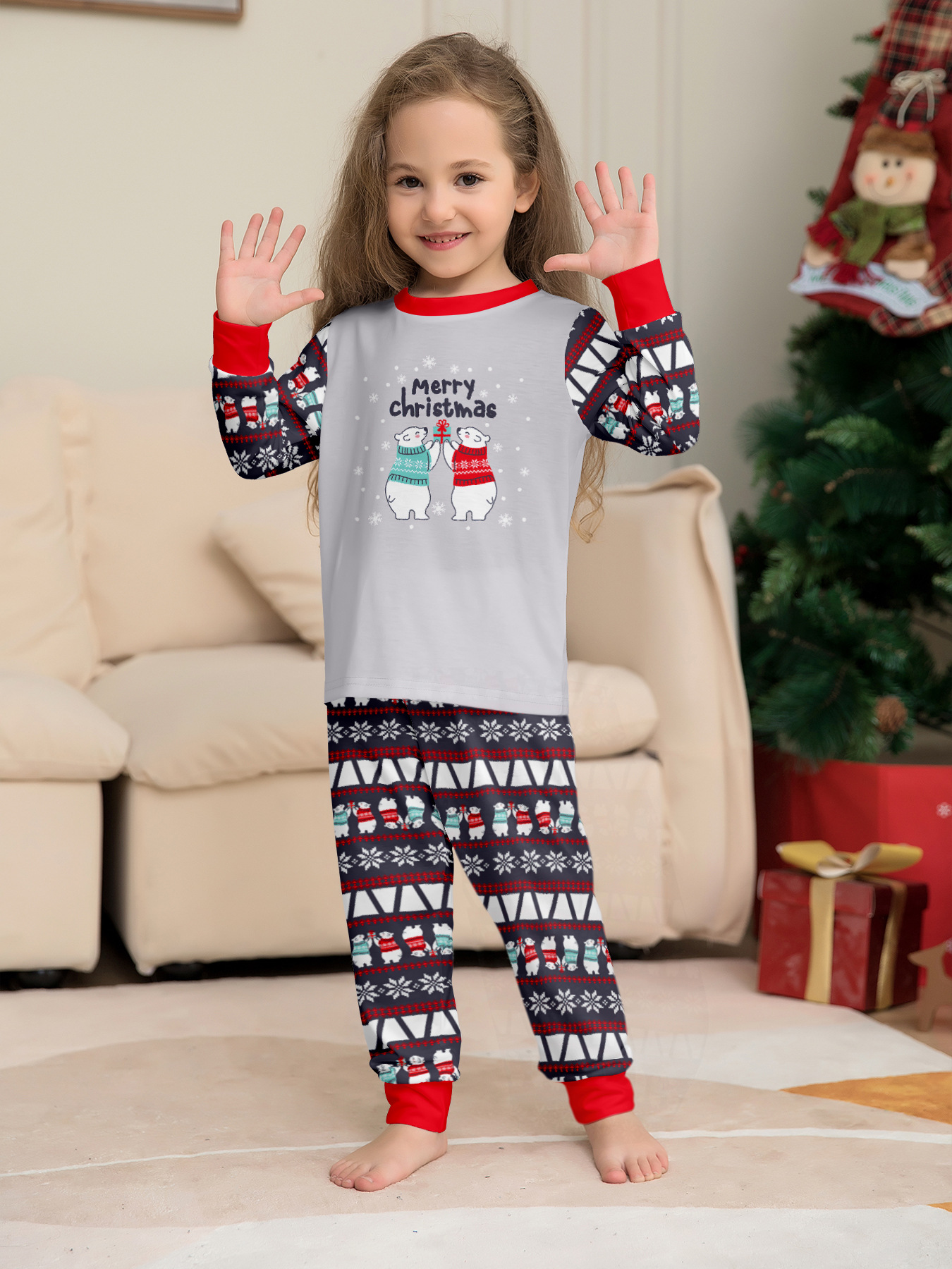 Pijama de natal a combinar para família com urso e flocos_voghion.com
