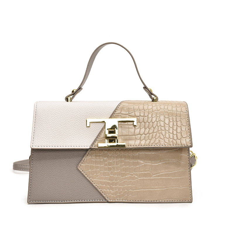 2024 nuevo bolso de mensajero bolso de costura de color de contraste de moda bolso de hombro de mujer estilo occidental patrón de cocodrilo pequeño cuadrado