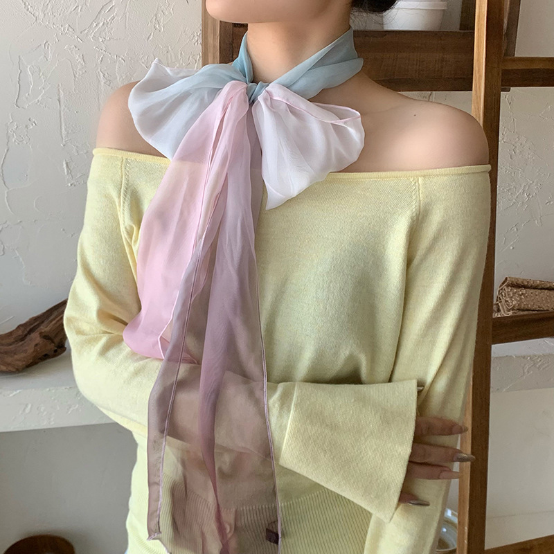 Pañuelo de seda para mujer, sentido de alta calidad, versión coreana de la bufanda ligera de primavera y verano, bufanda, bufanda de seda georgette de color degradado al por mayor