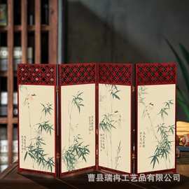 新中式木质折叠屏风家居玄关柜装饰画摆件折叠桌面小型屏风背景画