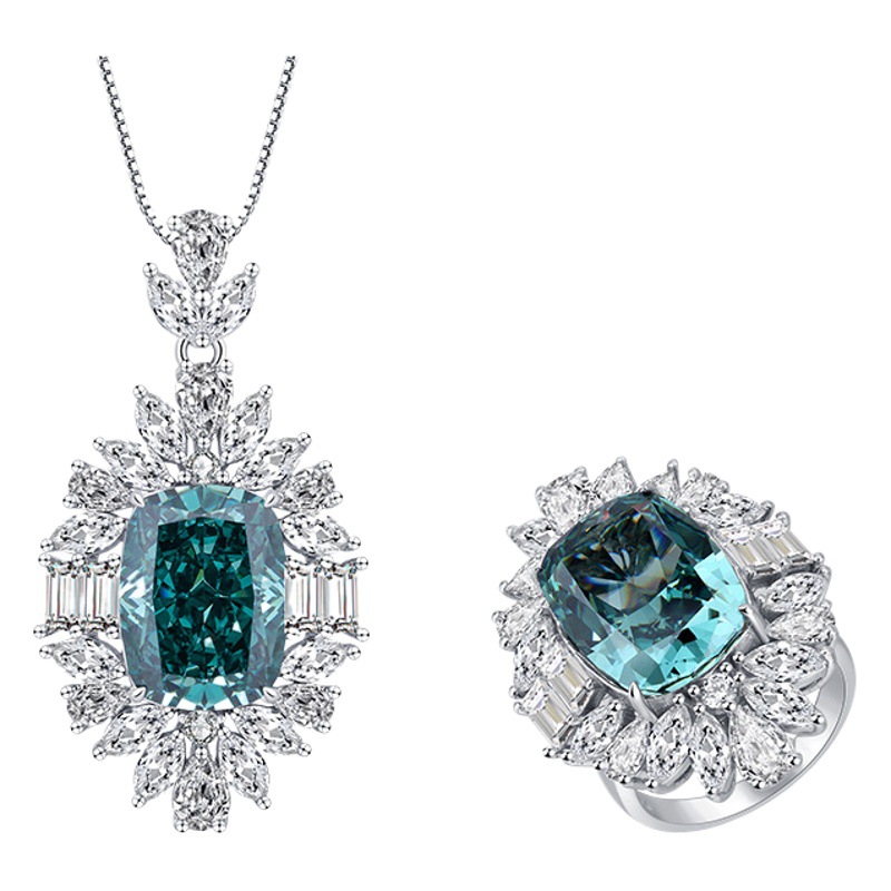 Zhuang Sheng joyería S925 todo el cuerpo de plata alto carbono diamante verde oscuro colgante anillo exquisito traje femenino grasa cuadrado 12*16