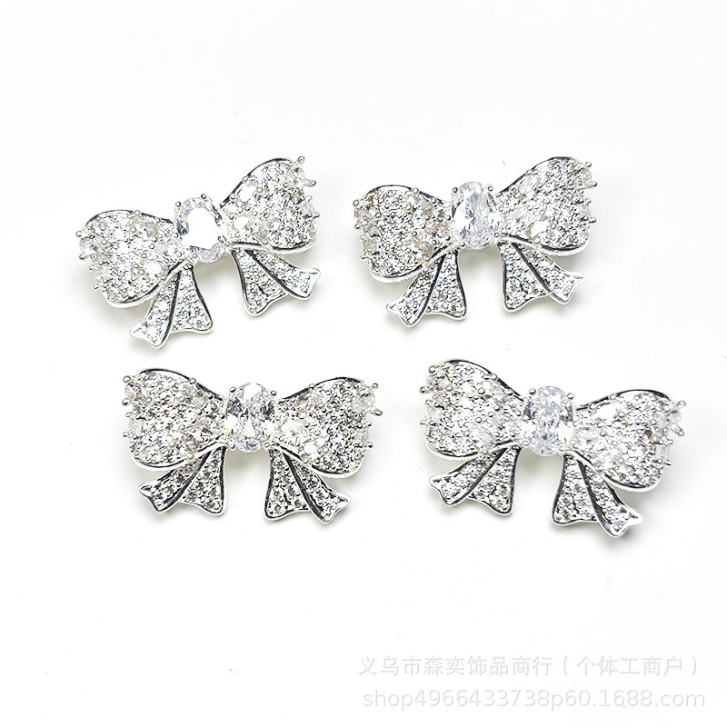 Senyi Copper Micro-Inlaid Zircon Four-Way Bow Full-Diamond Multi-Way Spacer Bead DIY Crystal Beaded Bracelet Jewelry Accessories
