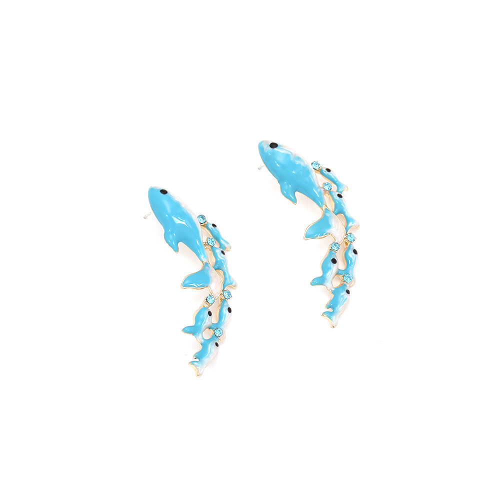 IG Style Simple Style Whale Zinc Alloy Enamel Inlay Rhinestones Women's Ear Studs 1 Pair display picture 5