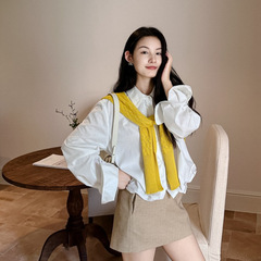 DIGM | 2025秋季极简风知性宽松天丝棉波纹卷边短款衬衫女A09176