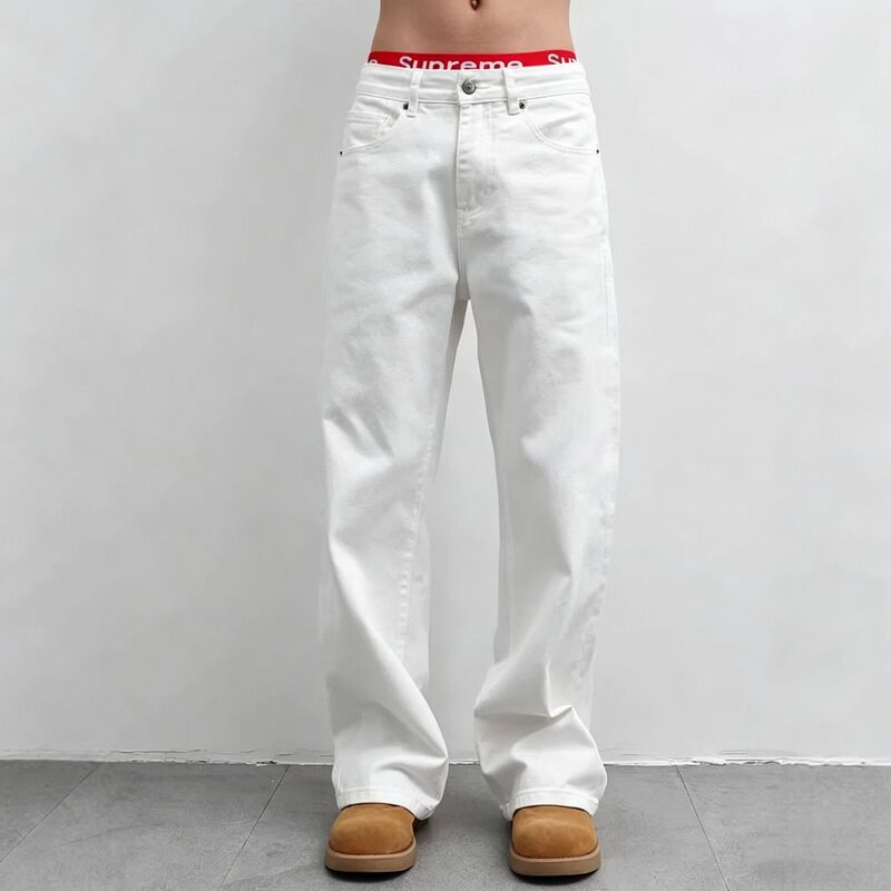 Exclusive for cross-border sales: American-style cleanfit white flared jeans for men, loose straight-leg drapey floor-length pants Exclusive for cross-border sales: American-style cleanfit white flared jeans for men, loose straight-leg drapey floor-length pants