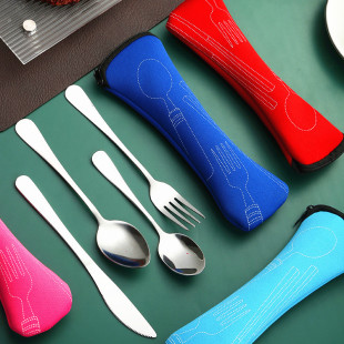 Customized Portable Stainless Steel Tableware Cutlery, Forks and Spoons, Outdoor Picnic Cloth Bag, Table Knife, Spoon and Fork Set, Customized Logo
