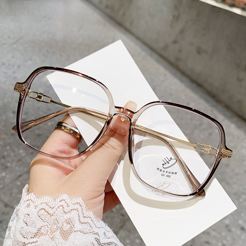 5590 Korean Style Ultra Light Square Mirror Leg Hollow Design Anti-Blue Light Women's Plain and White Olive Plain Mirror Glasses Frame