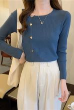 韩版短款打底衫不规则内搭斜扣毛衣设计感小众秋冬修身针织上衣女