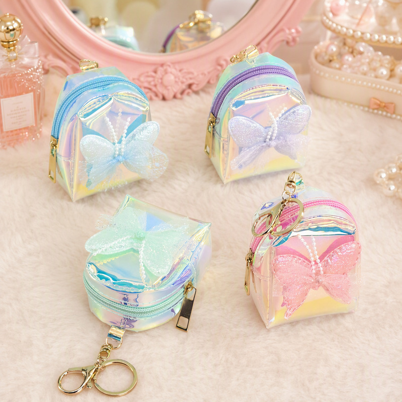 New Laser Phantom Bow Coin Purse Girl Heart Keychain Pendant Mini Small School Bag Cute Storage Bag