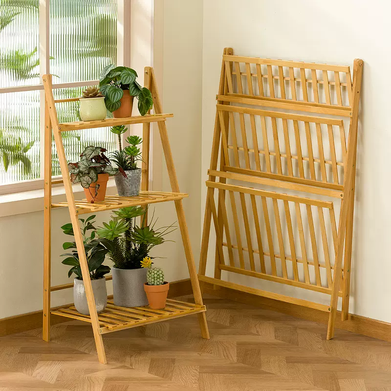 阳台花架室内简约实木装饰花盆架落地式梯形置物架吊篮多肉室内花