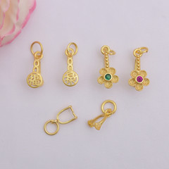 Color-preserving ancient sand gold fortune pendant buckle copper inlaid zircon flower-shaped peace buckle diy necklace jewelry pendant clip buckle