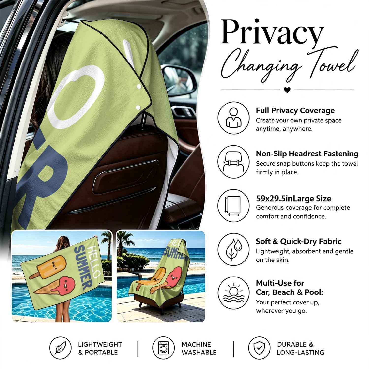 Summer bath towel and car seat cover 2-in-1, ultra-fine fiber outdoor beach and car dual-use universal seat cushion
