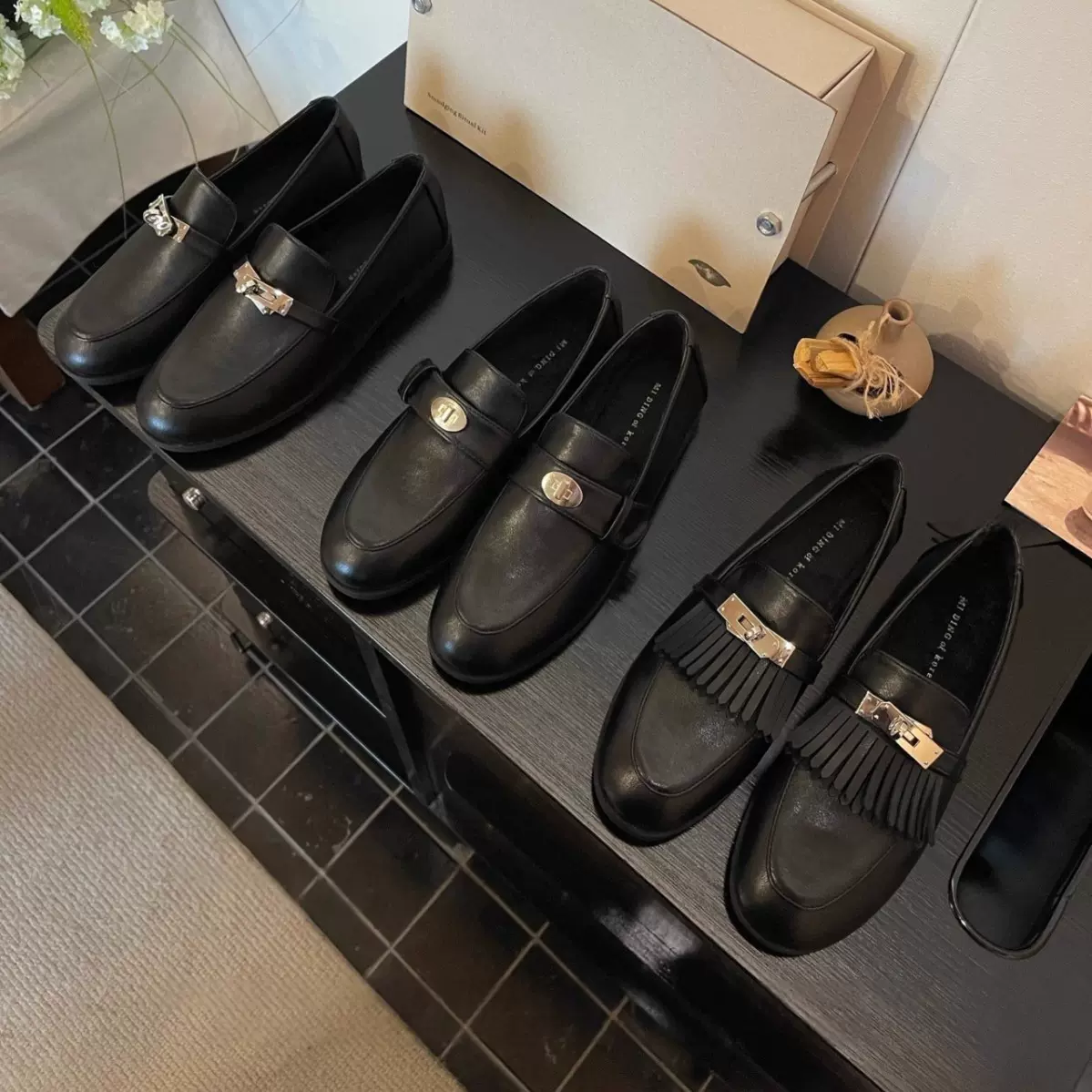 牛皮版~小金扣流苏2025乐福鞋女一脚蹬懒人英伦小皮鞋平底鞋单鞋