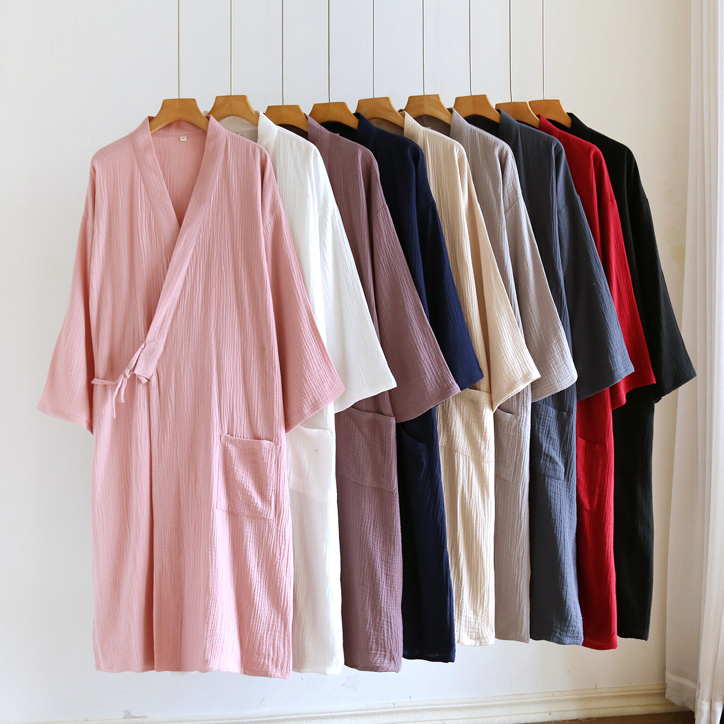 Japanese Couple Nightgown Cotton Gauze Unisex Bathrobe Home Robe Plus Size Pajamas Cotton Crepe Bathrobe