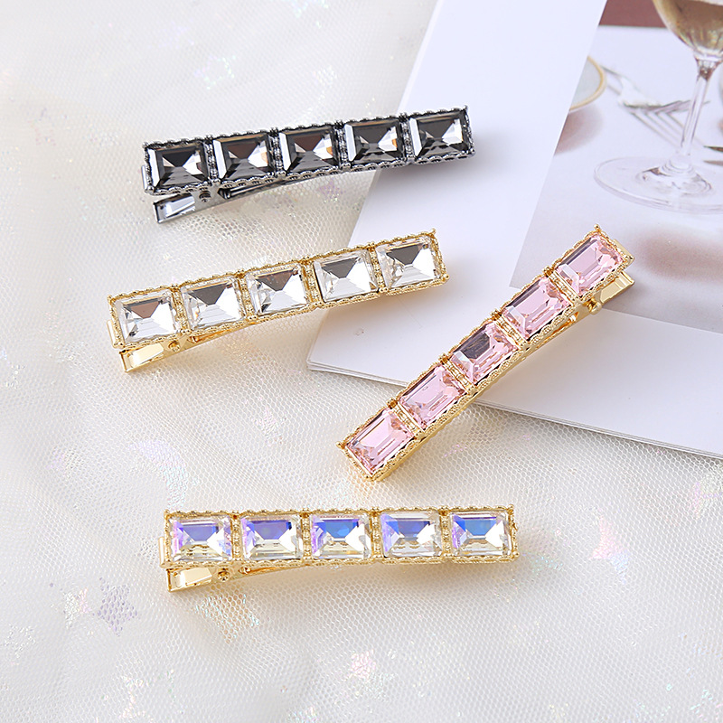 New Korean Style Simple Multi-Color Diamond Hairpin, Fashionable and Elegant Girl's Side Clip, Duckbill Clip, Crystal Bangs Hair Accessory