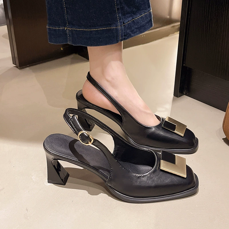 Женские туфли на высоком каблуке 2025, новая мода, универсальный корейский стиль, квадратный носок, туфли на толстом каблуке, средний каблук, модная обувь для женщин