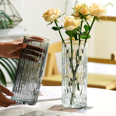 Floral glass vase with a light luxury feel, living room decoration, transparent and minimalist hydroponic pot, simple style home and bedroom ornaments