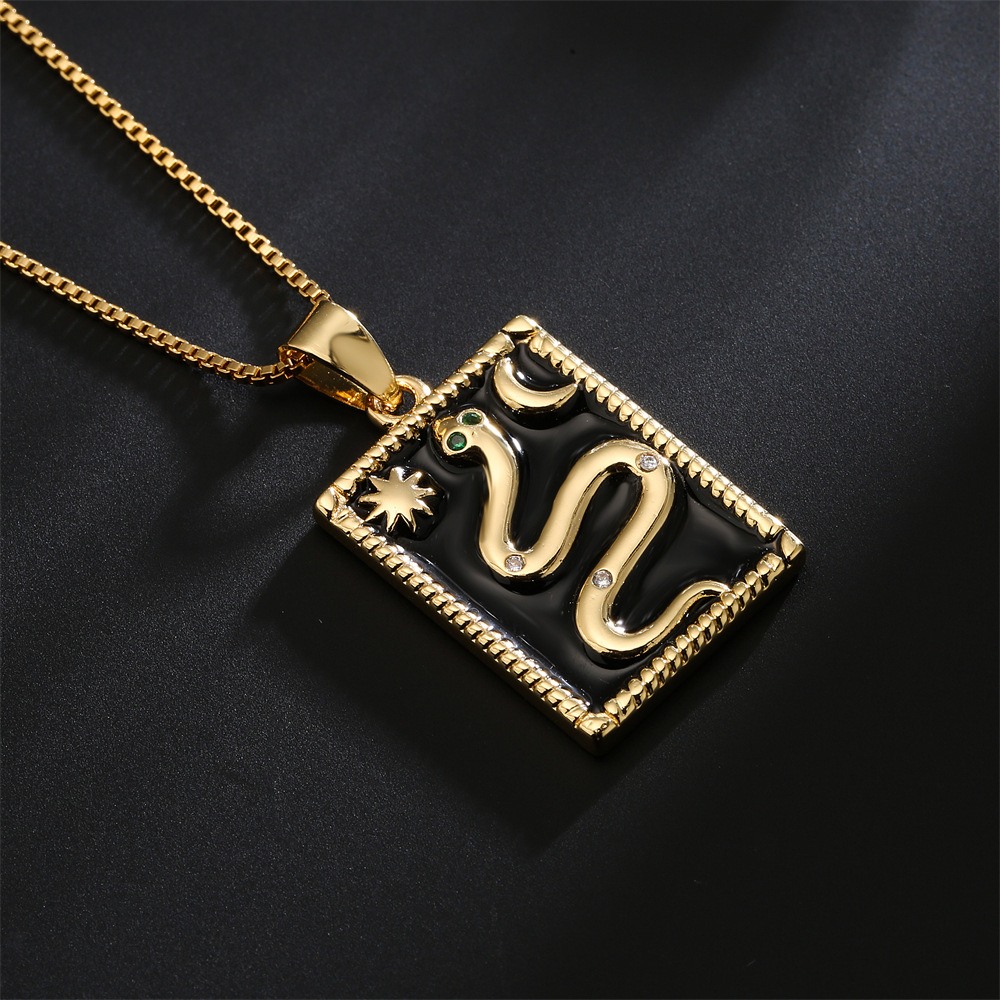 Fashion retro copper plated 18K gold zircon snake totem pendant collarbone chain