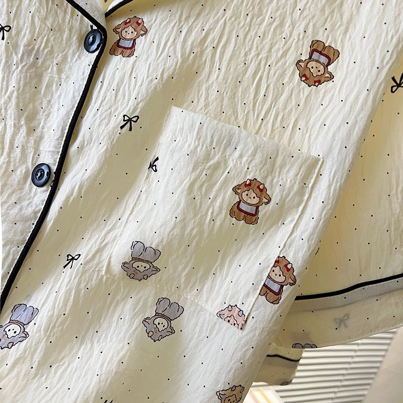 Pijamas al por mayor transfronterizos pantalones cortos de manga corta de verano para mujer cardigan de dibujos animados sueltos que se pueden usar afuera