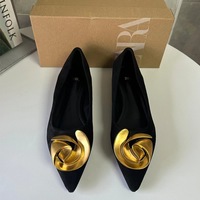 New pointed metal flower decoration buckle, shallow mouth flat bottom, worn as a single shoe, fashionable sandals for women