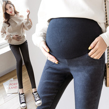 3XL春秋季孕妇裤孕妇装洗水小脚托腹裤弹力托腹牛仔长裤潮妈黑色