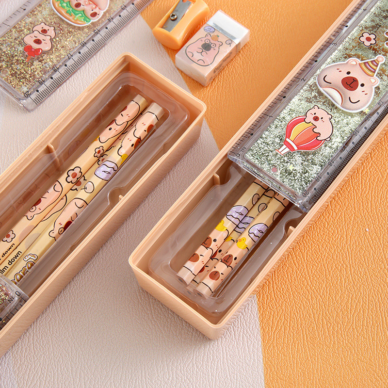 Capibara arena movente juego de lápiz 20cm juego de papelería con cuchillo de lápiz juego de goma de lápiz