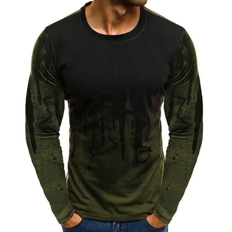 T-shirt à col rond pour homme, imprimé rétro 3D, décontracté, à manches longues, surdimensionné, tendance, vêtements pour hommes_voghion.com