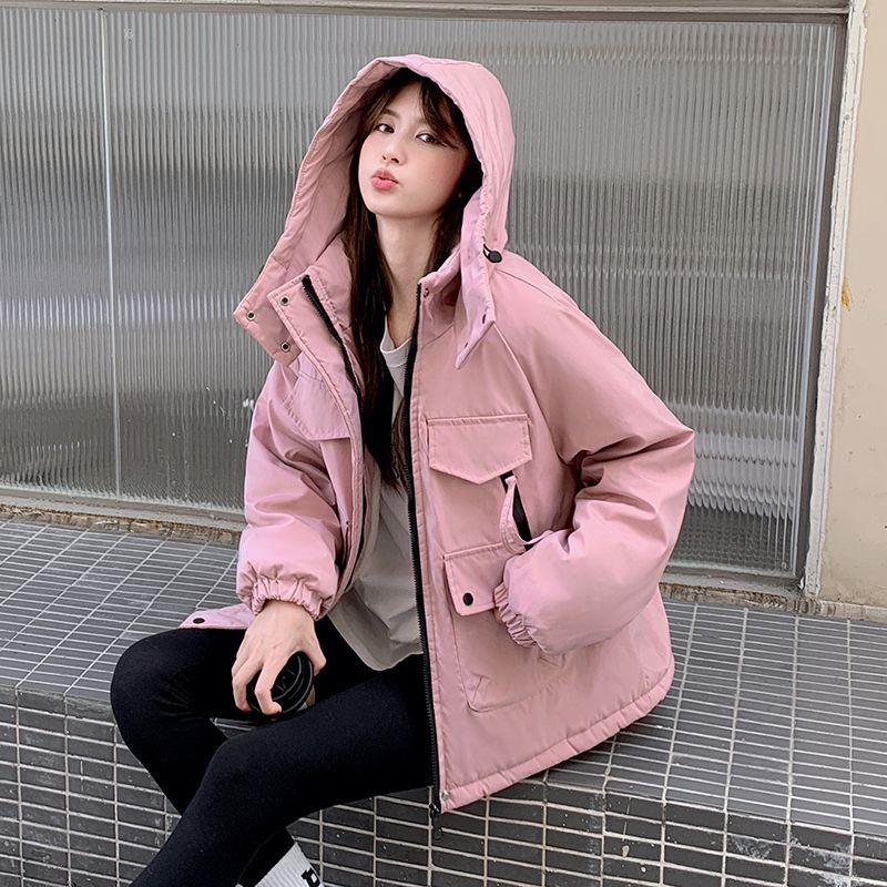 2025新款派克服棉衣女短款工装加绒连帽韩版宽松棉服冬季外套女潮