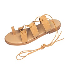 凉鞋女夏2025新款百搭仙女风罗马绑带平底夹趾波西米亚海边沙