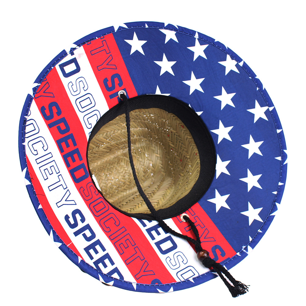 Sombrero de paja para hombre estilo playa, diseño salvavidas, moda verano 2024