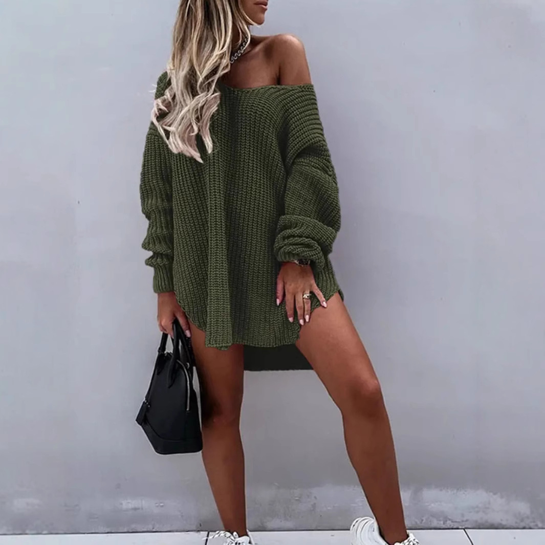 Oversized V-Ausschnitt Pullover – Grobstrickpullover (Schwarz, Burgunderrot, Grün) | Acrylmischung für Streetwear & Casual_voghion.com