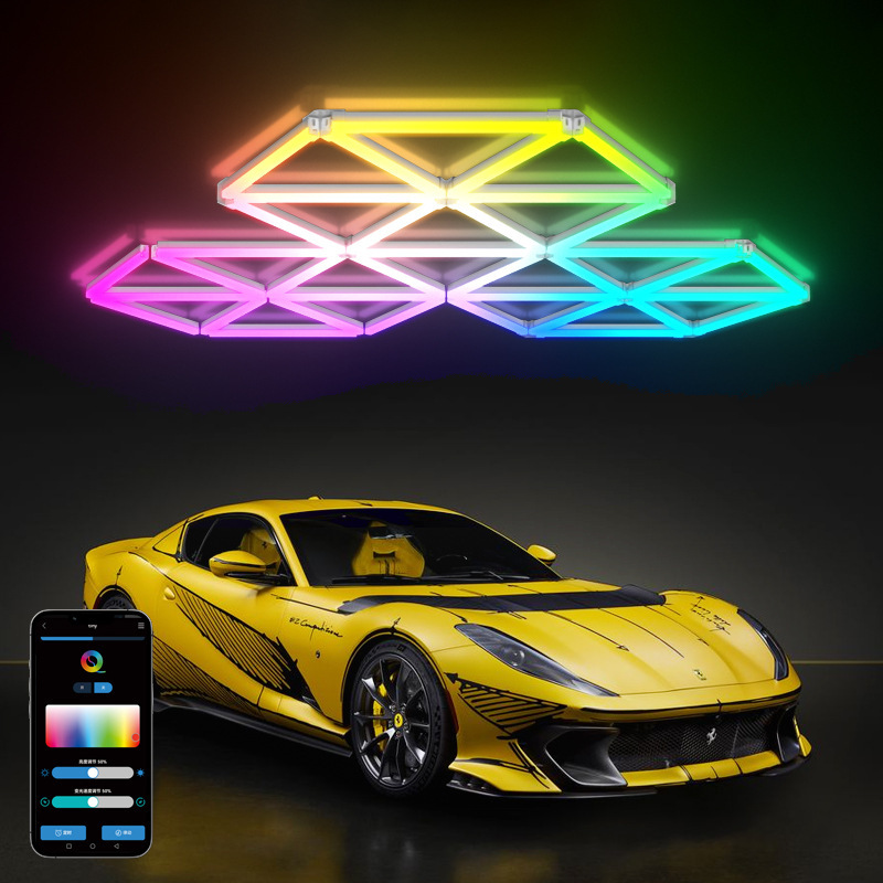 Luz de estación de lavado de automóviles Modo de ritmo de música KTV Bar Ilusión de color Ambiente inteligente RGB Triangular Luz de garaje