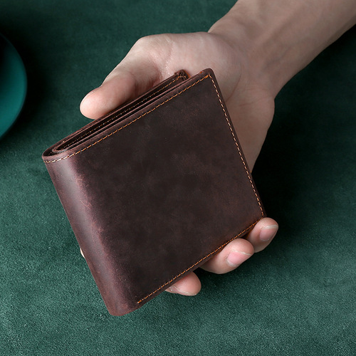 Men's Genuine Leather Wallet  New Retro Crazy Horse Leather Wallet High-end Brand Men's Wallet Business Fashion Soft