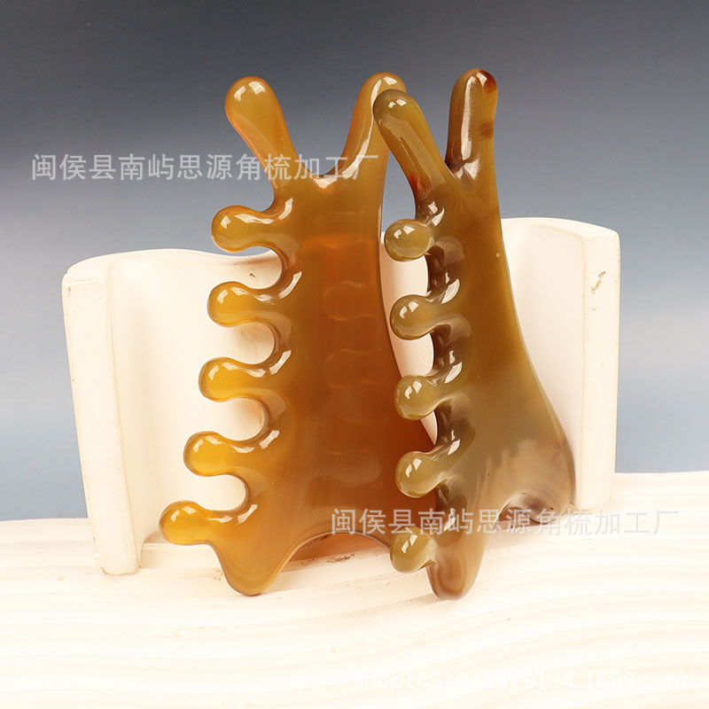 按摩梳四合一头部经络梳天然牛角梳头皮梳头脸面部疏通提拉小怪兽|undefined