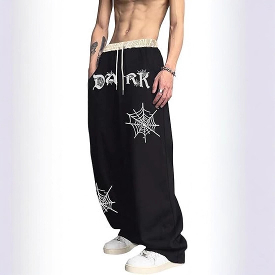 Cross-Border Amazon Men's Sweatpants with Cross Letter Pattern Gothic Street Drawstring Straight Casual Sweatpants