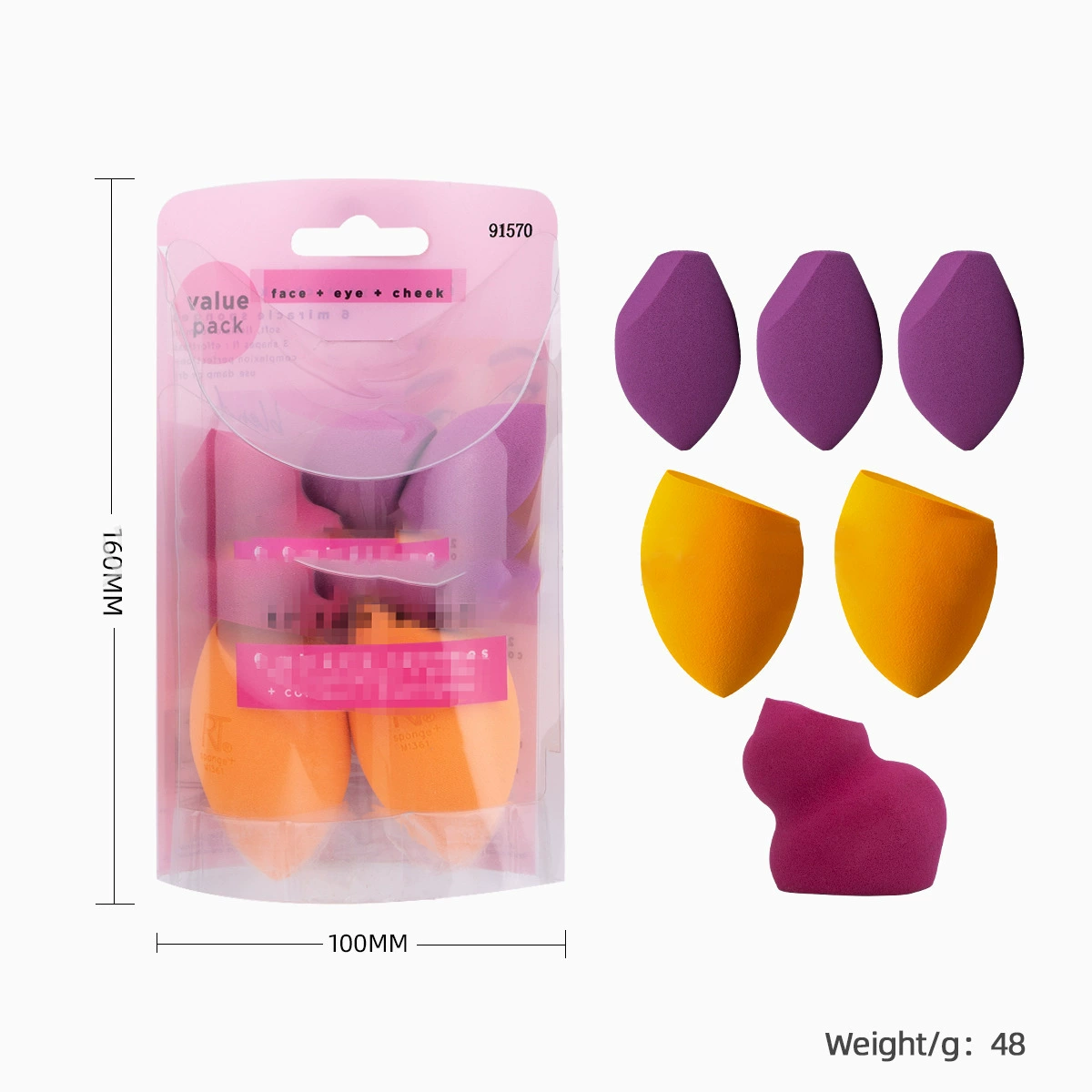 Makeup Brush and Cosmetic Sponge Set, Face & Blush Tools, Full Multi-Color Kit