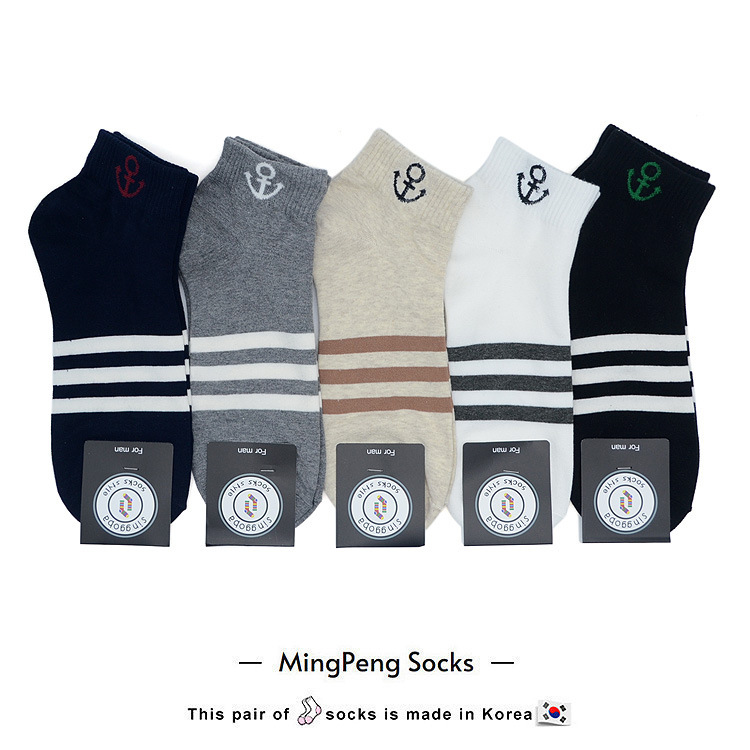 0 South Korea Socks Short Barrel Striped Navy Anchor Men's Cotton Socks Spring and Summer singpoba Fashion Casual Men's Socks Breathable