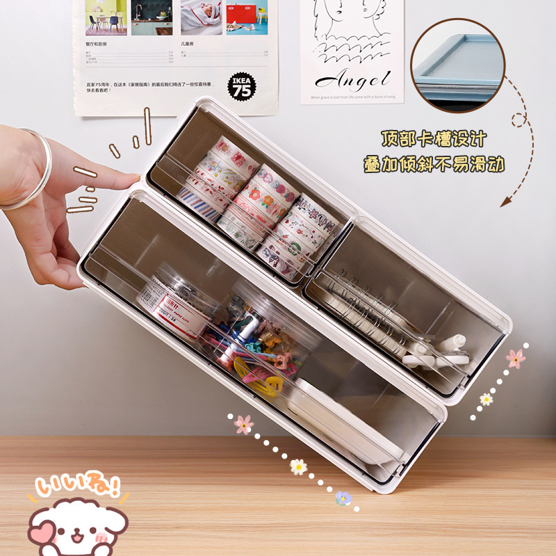 Caja de almacenamiento de escritorio de cajón transparente, caja de acabado cosmético, archivo de escritorio de oficina, caja de estante de papelería