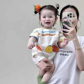 2025夏款婴儿西红柿夏装假两件连体衣一岁女宝宝夏季短袖薄款哈衣