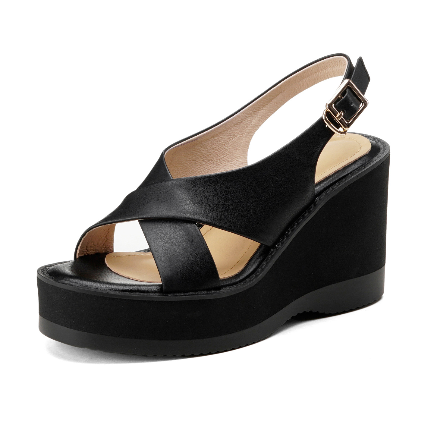 Sandal cao gót nữ hở mũi quai ngang đế xuồng gót 9 cm — đen