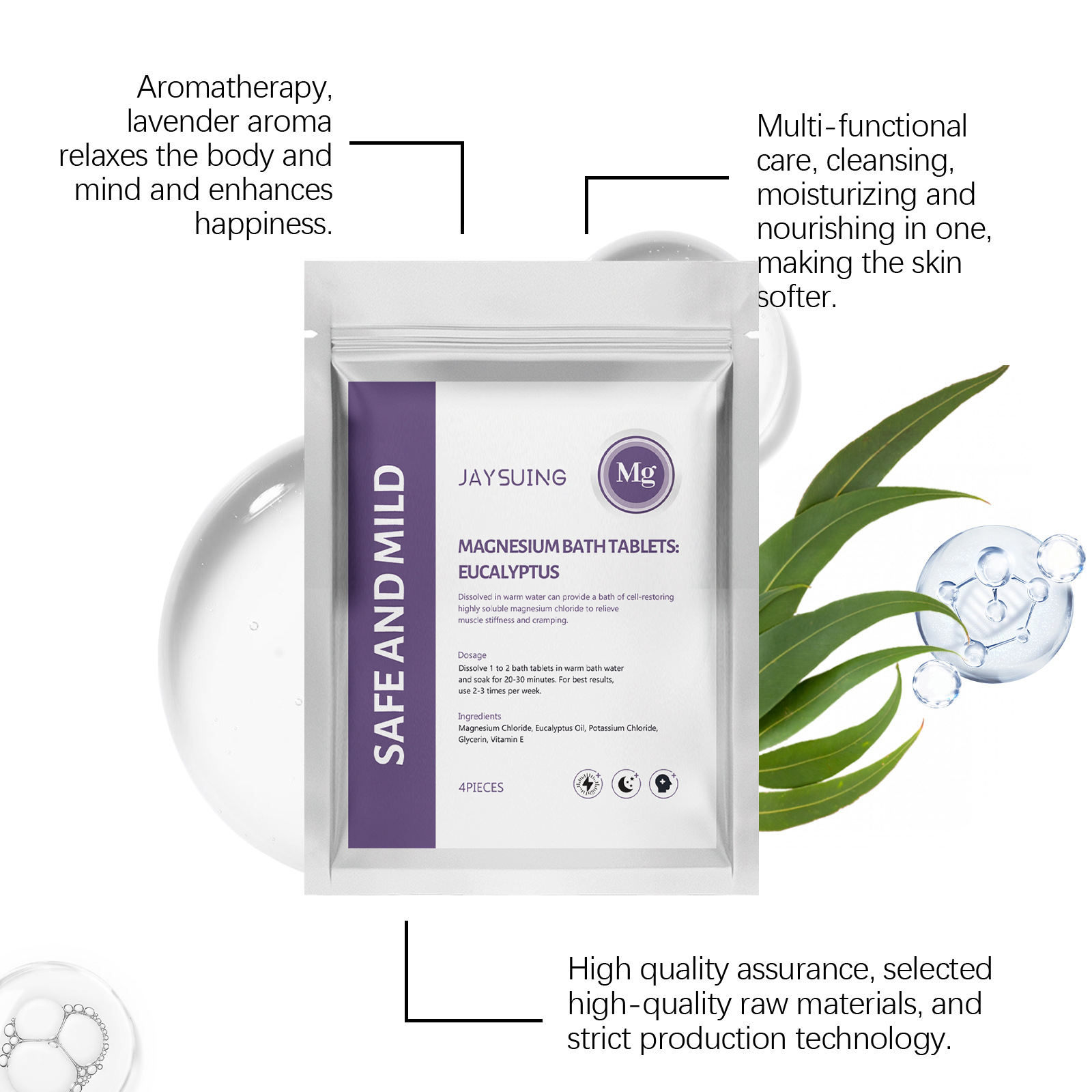 Eucalyptus Essential Oil Magnesium Bath Tablets, Gentle Body Cleansing, Nourishing Skin, Moisturizing Body Bath Tablets_voghion.com