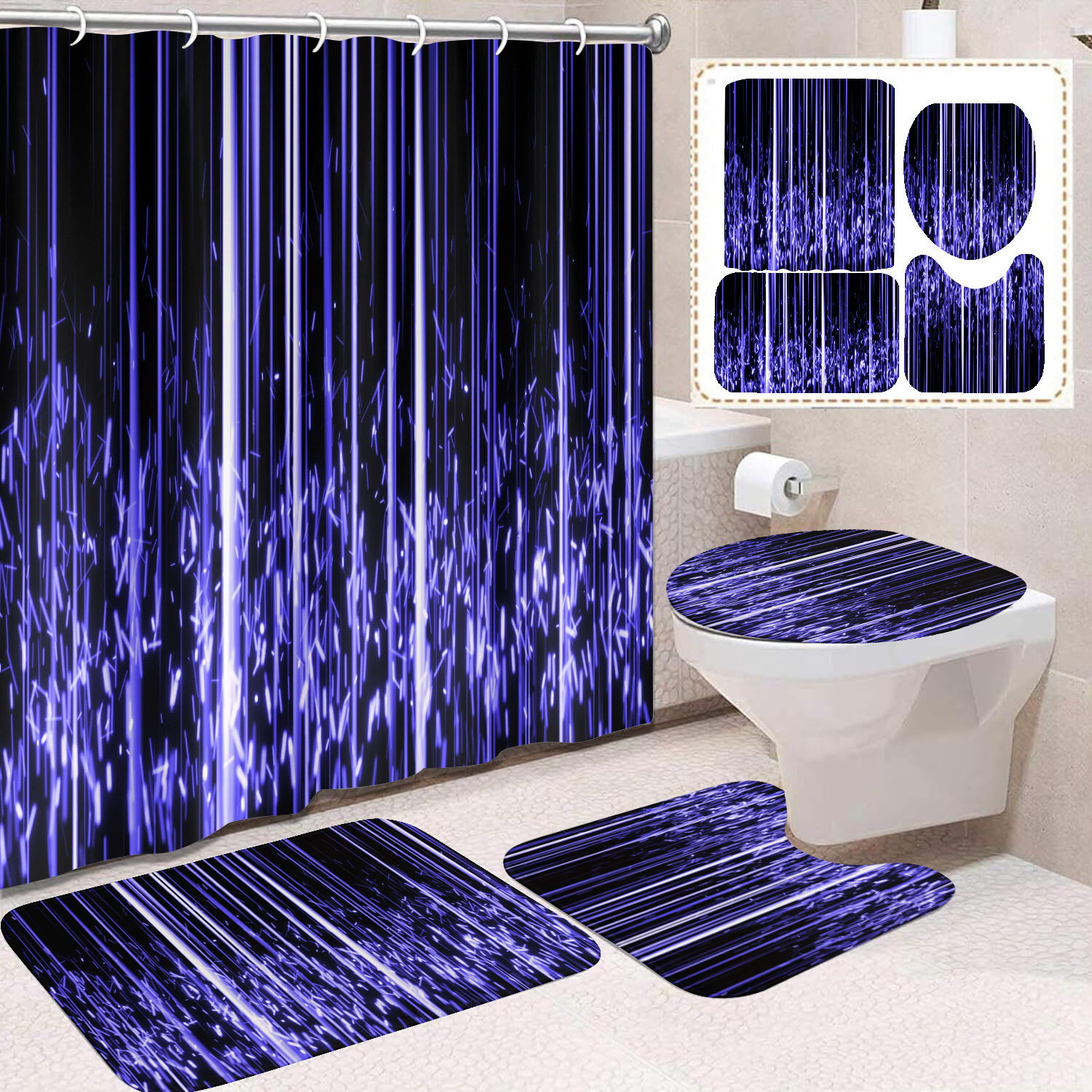 Transfronterizo Amazon cortina de ducha de color degradado cortina de baño letra patrón de mariposa cortina de ducha impermeable y a prueba de moho image 9