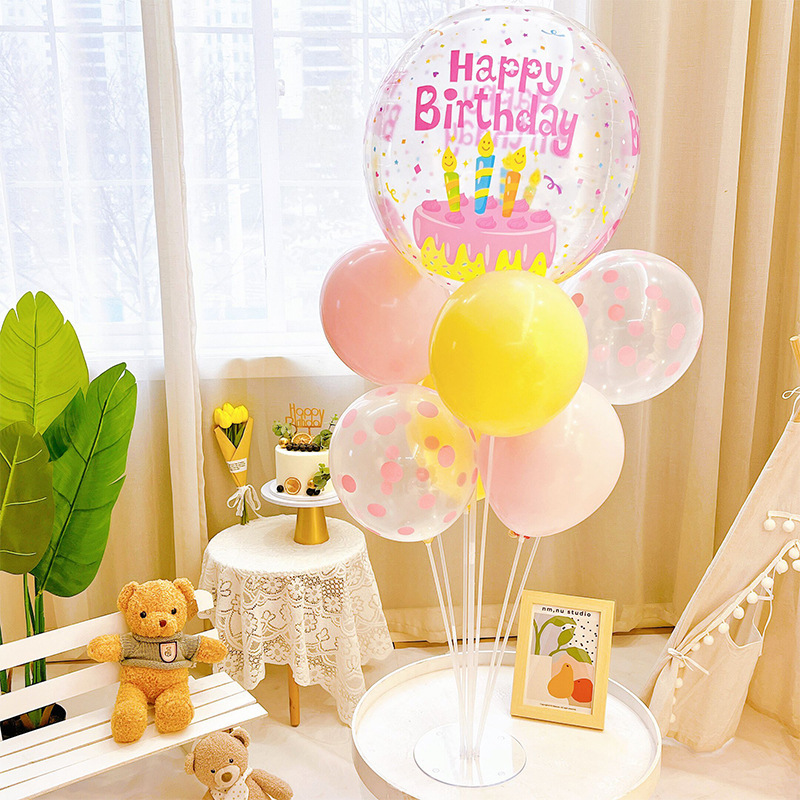 Ins Korea Happy Birthday Balloon Decorations for Kids, Birthday Table Top Floating Balloons with Stand, Party Table Scene Setup