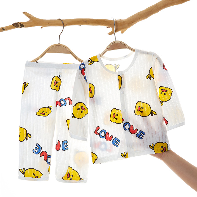 Baby Home Air-conditioning Clothes Pure Cotton Thin Summer Baby Long-sleeved Children's Pajamas Set Boys And Girls Spring And Summer